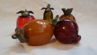Vintage Crackle Glass Fruit Pear,  Pomegranate,  Pineapple,  Apple And Peach 5