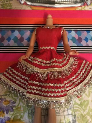 Vintage Barbie Clone Premier ?,  Babs,  Suzette Red And Silver Red Fringe Dress
