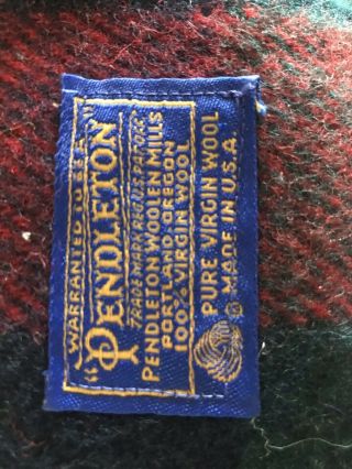Vintage Pendleton Virgin Wool Plaid Blanket Throw 52x72 Fringe Green Red Blue 2