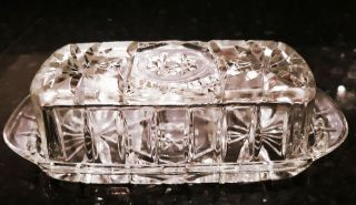 Vintage Anchor Hocking Star Of David Clear Glass Covered Butter Dish