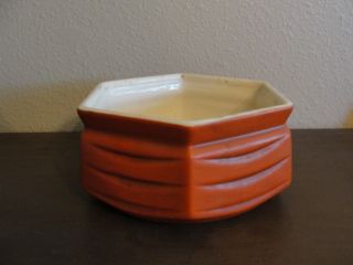 Vintage Mccoy Pottery Orange Floraline 6 Sided Bowl With 420 Hexagon