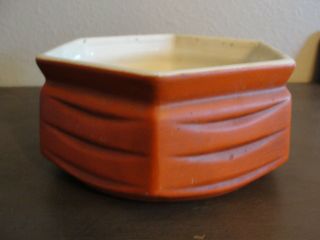 VINTAGE MCCOY POTTERY orange FLORALINE 6 SIDED BOWL WITH 420 Hexagon 8