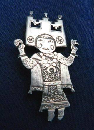 Native American Design S.  F.  P.  Cast Sterling Silver Vintage Pin