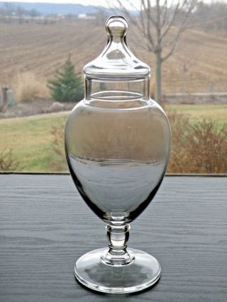 Vintage 10 " Footed Apothecary Candy Jar Canister Clear Glass - Many Scratches