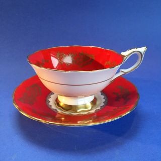 Vtg Royal Standard Bone China Red Chinese Dragon Teacup & Saucer Gold England