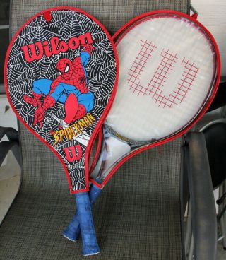 Two Vintage 1996 Marvel Comics Spiderman Wilson Oversized Tennis Racket 4 "