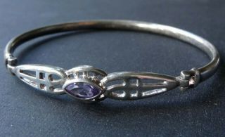 Vintage 925 Sterling Silver Purple Stone Celtic Design Bangle Bracelet - A267