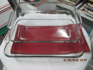 2 Vintage 4 Qt Anchor Ovenware Clear Glass Baking Dish Pan 10.  5x14.  75x2.  25 Inch
