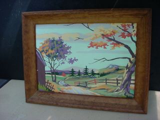 Vintage Pbn Paint By Number Oil Painting Countryside Barn Farm 17 X 13 "