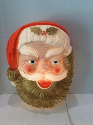 Vintage Poloron Santa Claus Face Head Wall Blow Mold Christmas Light 18 "