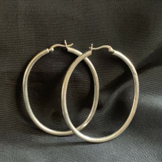 Vintage Sterling Silver Large Oval Hoop Earrings Statement Sterling Earrings