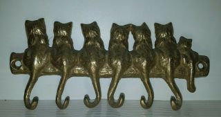 Brass Seven Cats Kittens Key Holder Hooks Wall Mount Hang Keys On Tails Vintage