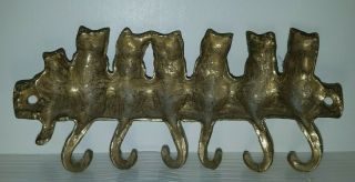 Brass Seven Cats Kittens Key Holder Hooks Wall Mount Hang Keys On Tails Vintage 3