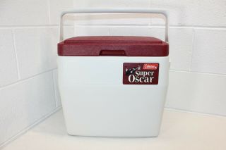 Vintage Maroon/white Coleman Oscar 5276 Personal 24 Can W/ Drain