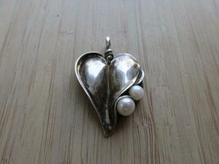 Vintage Sterling Silver Heart Pendant With Pearl Accents - 7.  9 Grams - 5 - B1255