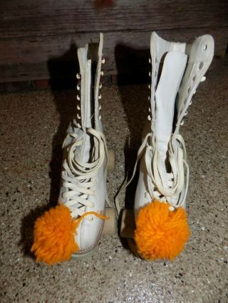 Vtg 50 ' s Chicago Roller Skates Womens 6 Wood Wheels White Leather Boots GC 2
