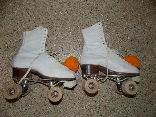 Vtg 50 ' s Chicago Roller Skates Womens 6 Wood Wheels White Leather Boots GC 3