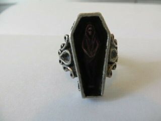 Vintage Ring Gothic Pewter 1995 England Alchemy Carta Corpse In Casket Coffin