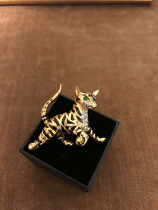 Jomaz Vintage Jeweled And Stripped Enamel Tiger Brooch Pin