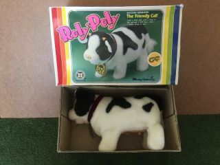 Vintage Iwaya Roly Poly Battery Operated Friendly Calf Cow Moving Animal Toy