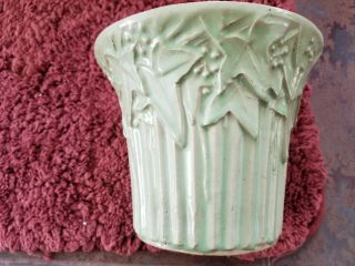 Vintage Mccoy Ivy Flower Pot/planter Art Pottery Green Glaze 1940s