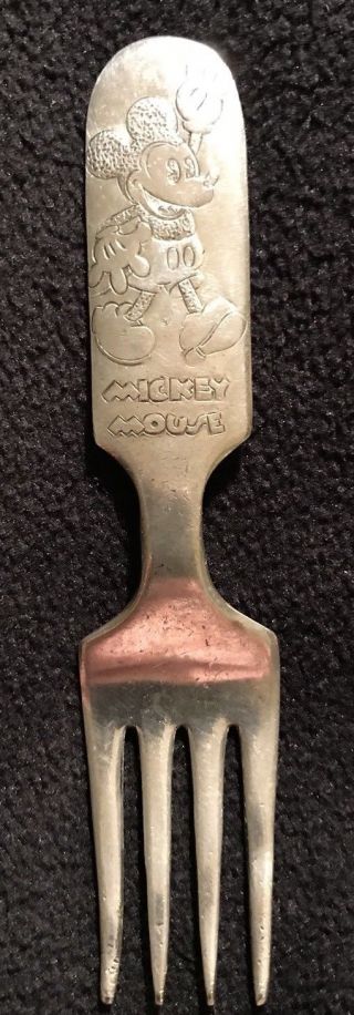 Mickey Mouse Disney Fairfield Silverplate Baby Child Fork 4 1/4 " Vintage 1930s