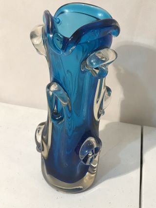 Unique Vintage Multi - Hued Blown Heavy Art Beveled Glass Vase 2