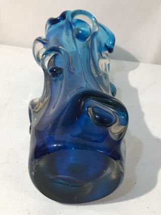 Unique Vintage Multi - Hued Blown Heavy Art Beveled Glass Vase 3