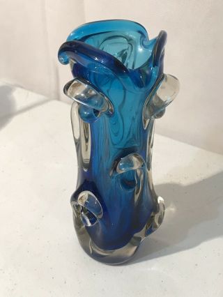 Unique Vintage Multi - Hued Blown Heavy Art Beveled Glass Vase 4