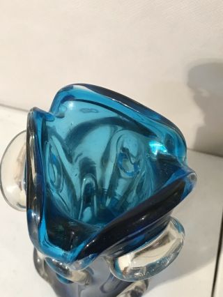 Unique Vintage Multi - Hued Blown Heavy Art Beveled Glass Vase 6
