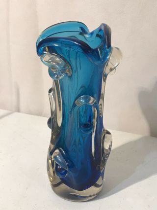 Unique Vintage Multi - Hued Blown Heavy Art Beveled Glass Vase 7