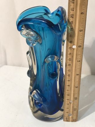Unique Vintage Multi - Hued Blown Heavy Art Beveled Glass Vase 8