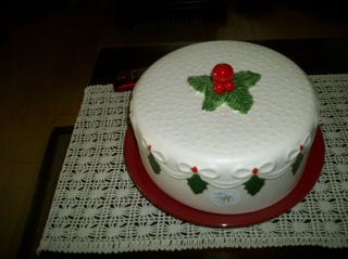 Vintage Christmas Cake Plate W Holly Decorations