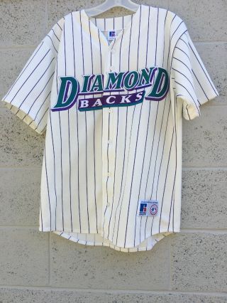 Vtg Arizona Diamondbacks Jersey M/l Russell 90s Usa Made Button Front Striped