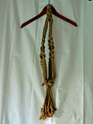 Vintage 1970s Macrame Plant Hanger Holder Thick Wood Beads 32 "