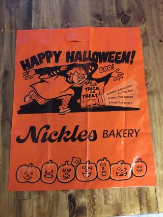 Vintage Halloween Plastic Trick Treat Candy Bag Orange Nickle Nickle 