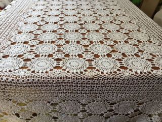 Vintage Crochet Ivory Lace Tablecloth,  Bedspread Or Canopy 66 " X 90 ",  Tc 11.