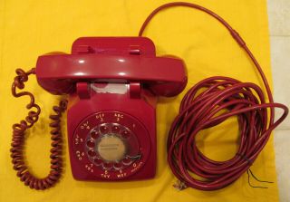 Vintage 1966 Western Electric Red Rotary Dial Desk Phone Telephone Bell System