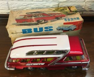 Vintage Tin Battery Operated Mystery Action Bus W/ Box - China - Me 083