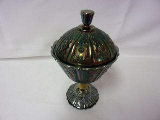 Vintage 1963 Fenton Amethyst Carnival Glass Candy Bowl 9 " Tall,  5 " Bowl