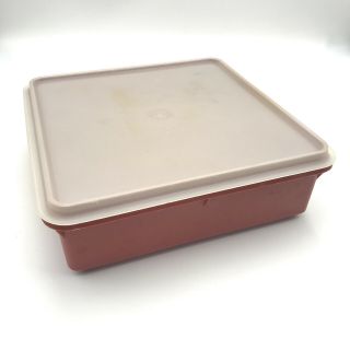 Vintage Tupperware Snack N Stor Paprika W Sheer Lid Square Plastic Container