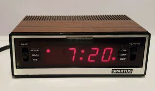 Spartus Comet Ii Digital Alarm Clock Vintage Wood Grain Look Red Led 1122