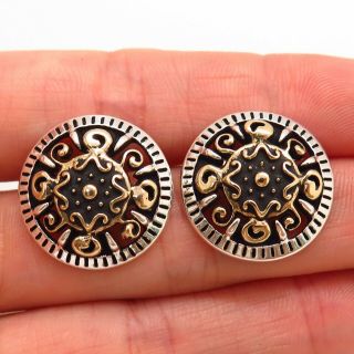 Carolyn Pollack Old Pawn Vintage Sterling Silver / Brass Round Tribal Earrings 2