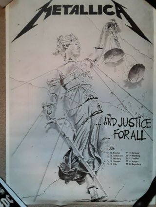 Vintage Metallica And Justice For All Poster West Germany Tour Dates 24 " X 34 "