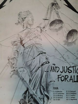 Vintage Metallica And Justice For All Poster West Germany Tour Dates 24 