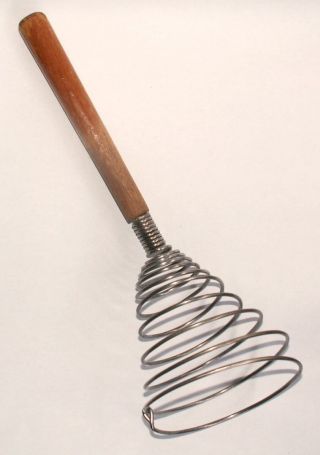 Vintage Kitchen Coil Wisk Whisk Wood Handle Spring Cca 11.  81 In.  30cm Tools No2