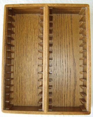Vintage 28 Slot Audio Cassette Tape Wooden Holder Tongue And Groove Joints L4