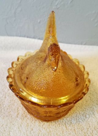 Vintage L.  G.  Wright Amber Glass Hen on Nest with Lattice Bottom 2