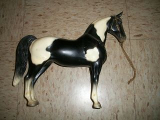 Vintage Large Hard Plastic 10 " X 12 " Horse Black And White 1950s Toy W Chain