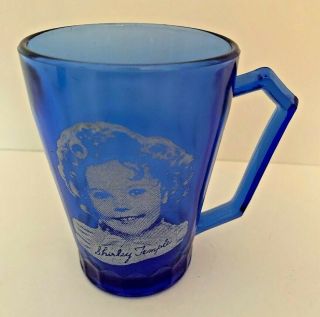 Vintage Shirley Temple Blue Glass By Hazel - Atlas Handled Mug Coffee Cup